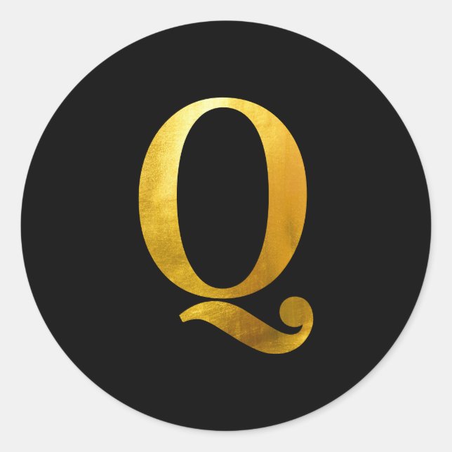 Yellow Gold Foil Monogram Q on Black Classic Round Sticker (Front)