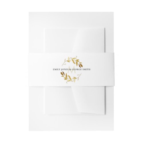 YELLOW GOLD FOLIAGE WATERCOLOR WREATH MONOGRAM INVITATION BELLY BAND