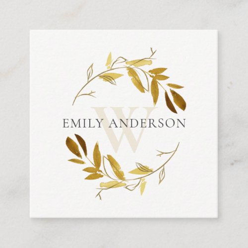 YELLOW GOLD FOLIAGE WATERCOLOR WREATH PROFESSIONAL SQUARE BUSINESS CARD