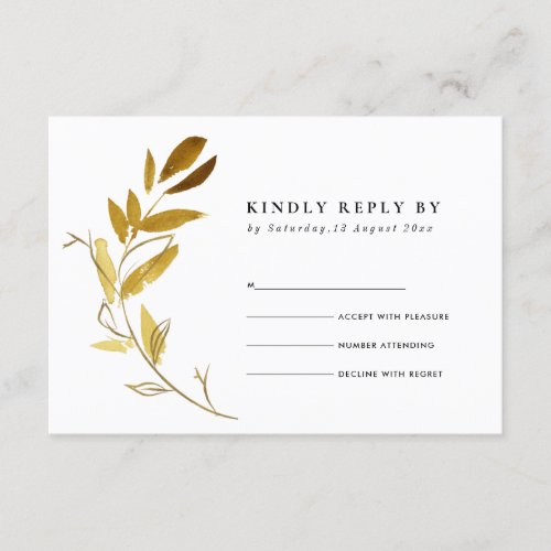 YELLOW GOLD FOLIAGE WATERCOLOR WREATH WEDDING RSVP ENCLOSURE CARD