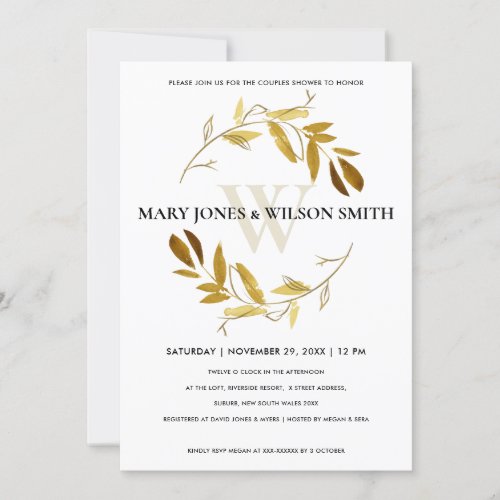 YELLOW GOLD FOLIAGE WREATH COUPLES SHOWER CARD