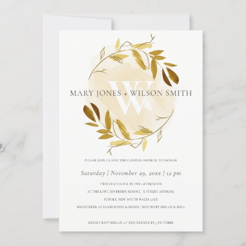 YELLOW GOLD FOLIAGE WREATH COUPLES SHOWER CARD
