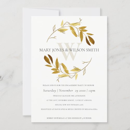 YELLOW GOLD FOLIAGE WREATH ENGAGEMENT CARD