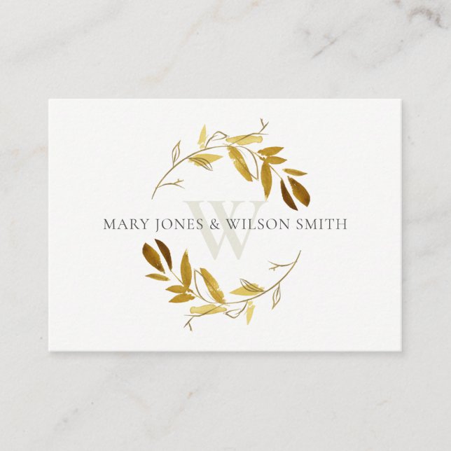 YELLOW GOLD FOLIAGE WREATH WEDDING WISHING WELL ENCLOSURE CARD (Front)