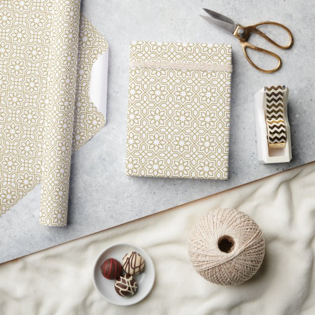 Yellow Gold Geometric White Wrapping Paper (Crafts)