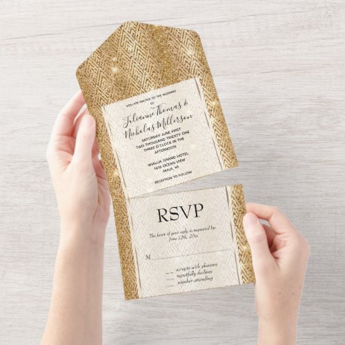 Yellow Gold Glam Glitter Deco All In One Invitation