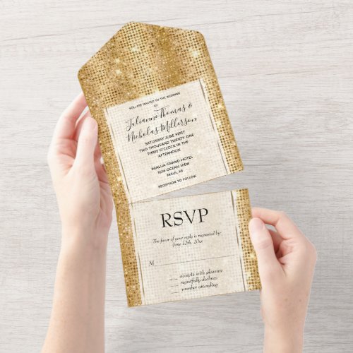 Yellow Gold Glam Glitter Dots All In One Invitation