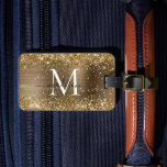 Yellow Gold Glitter Brushed Metal Monogram Script Luggage Tag<br><div class="desc">Classic Faux Yellow Gold Glitter Sparkle Brushed Metal Girly Script Monogram Luggage Tag</div>