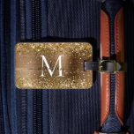 Yellow Gold Glitter Brushed Metal Monogram Script Luggage Tag<br><div class="desc">Classic Faux Yellow Gold Glitter Sparkle Brushed Metal Girly Script Monogram Luggage Tag</div>