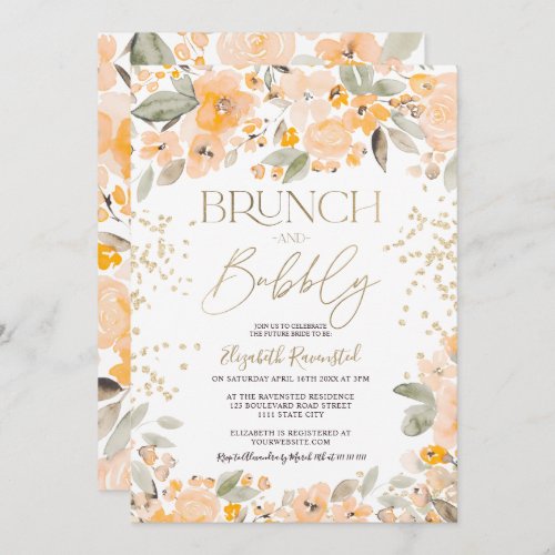 Yellow gold glitter floral chic bridal shower invitation