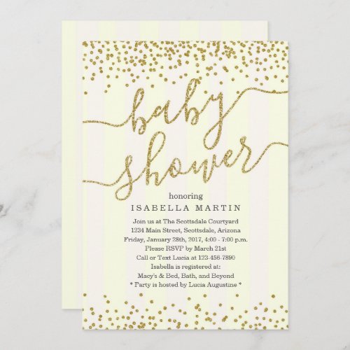 Yellow & Gold Glitter Gender Neutral Baby Shower Invitation - All that glitters is gold.  Add some sparkle to your celebration with a glam-tastic invitation.