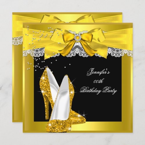 Yellow Gold Glitter High Heel Shoe Birthday Party Invitation