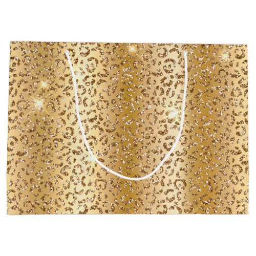 Yellow Gold Glitter Leopard Large Gift Bag