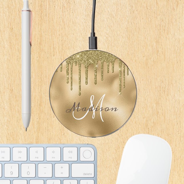 Yellow Gold Glitter Look drips Metallica Monogram Wireless Charger (Creator Uploaded)