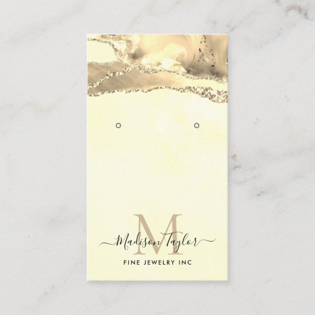Yellow Gold Glitter Marble Agate Jewelry Display Business Card (Front)