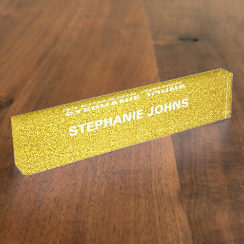 Yellow Gold Glitter Sparkle Monogram Name Classy Desk Name Plate