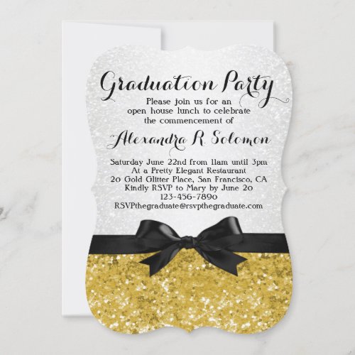 Yellow-Gold Glittery Graduation Party Invitation 5" X 7" Invitation Card