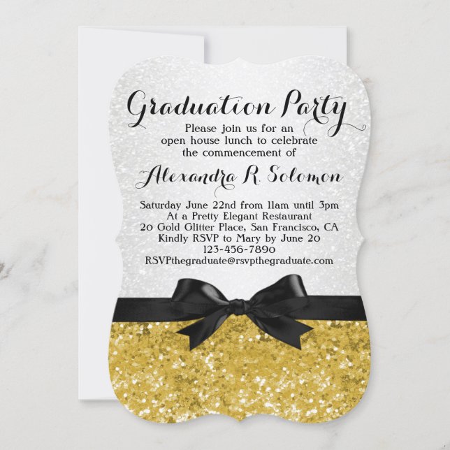 Yellow-Gold Glittery Graduation Party Invitation (Front)