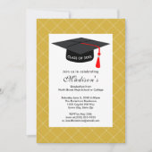 Yellow Gold Graduation Class of 2024 Black Cap Invitation (Front)