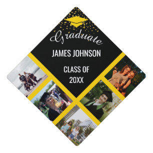 Yellow & Gold Graduation Photo Class Of 2025 Cap Topper