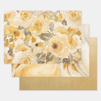 Yellow Gold Gray Elegant Abstract Floral