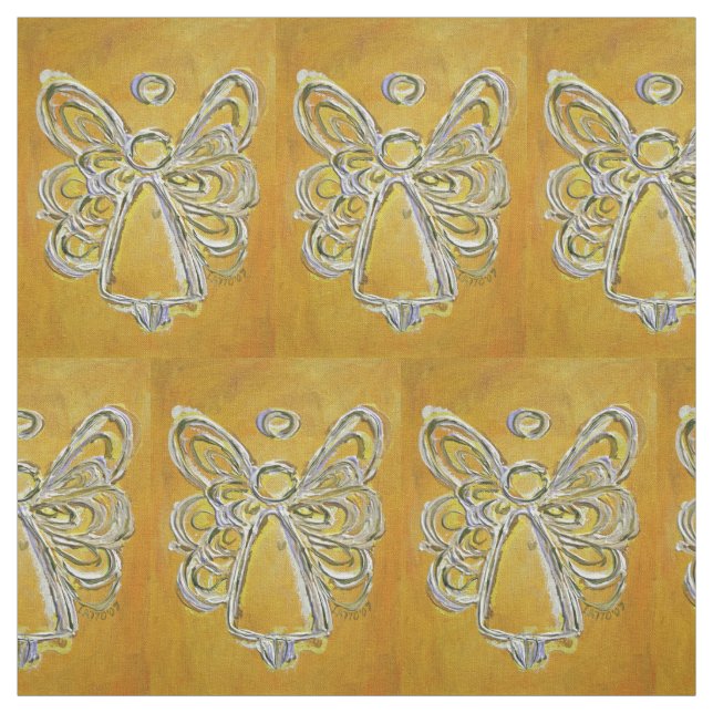 Yellow Gold Guardian Angel Art Fabric Material (Swatch)