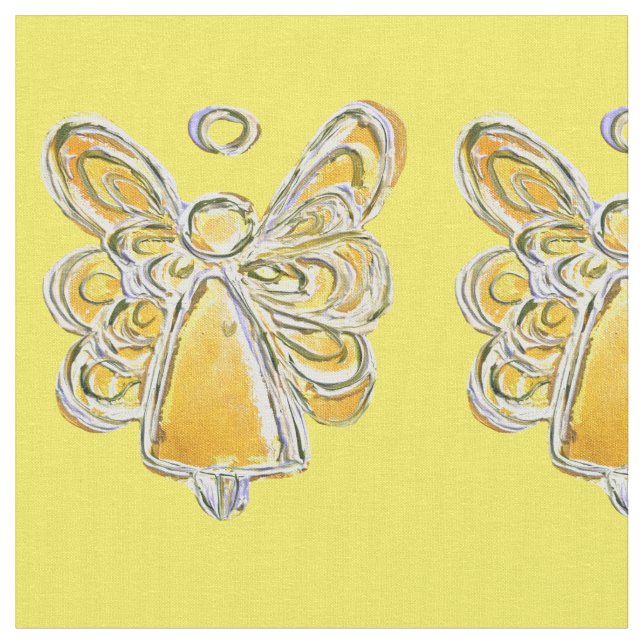 Yellow Gold Guardian Angel Art Fabric Material (Close Up)