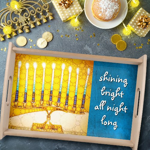 Yellow Gold Hanukkah Menorah Shining Bright Quote Serving Tray