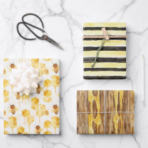 Yellow Gold Honey Bees Birthday Wrapping Paper Sheets
