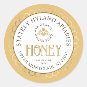 Yellow Gold Honey Honeycomb Border and Bee Classic Round Sticker