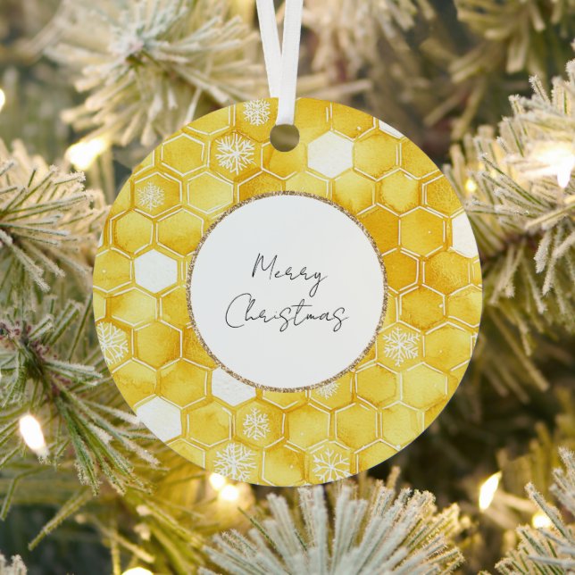 Yellow Gold Honeycombs Christmas Metal Ornament (Insitu)