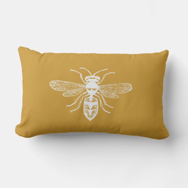 Yellow Gold Inspirational Bee Happy Lumbar Pillow (Front)