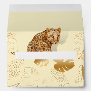 Yellow gold leaves leopard invitation envelope