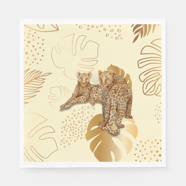 Yellow gold leaves leopard  napkins (Front)