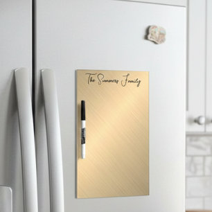 Yellow Gold Look Brushed Metallic Monogram Dry Erase Board