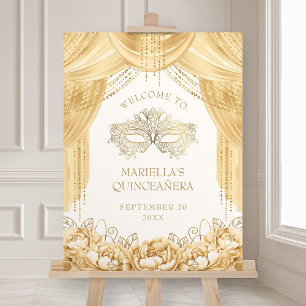 Yellow Gold Masquerade Mask Quinceanera Welcome Foam Board