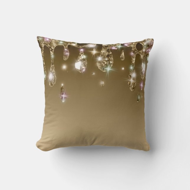 *~* Yellow GOLD Metallic AP7 Drip Dripping GLITTER Throw Pillow (Front)