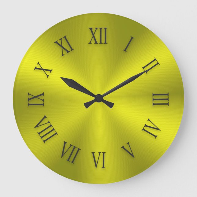 Yellow Gold Metallic Clock with Roman Numbers (Front)