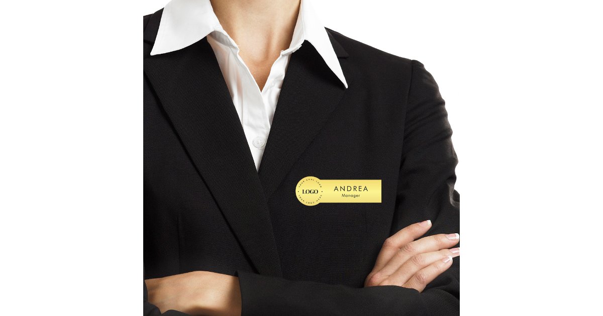 Yellow Gold Metallic Round Circle Custom Logo Name Tag | Zazzle
