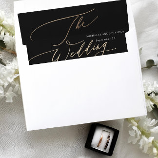 Yellow Gold Modern Elegant Calligraphy Wedding Envelope Liner