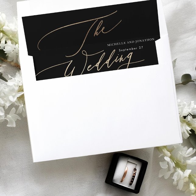 Yellow Gold Modern Elegant Calligraphy Wedding Envelope Liner (Creator Uploaded)