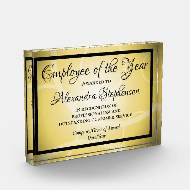 Yellow Gold Modern Personalized Acrylic Award (Left)