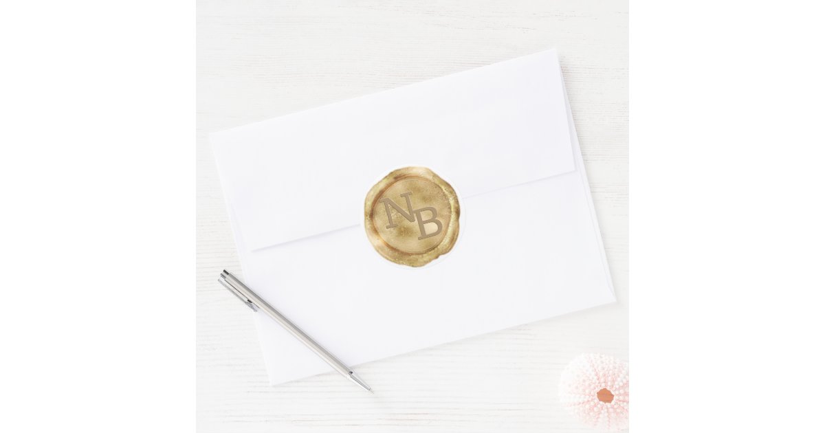 Monogram Date Antique Gold Wax Seal Sticker