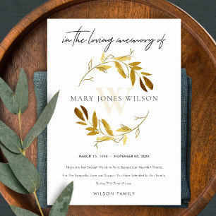 YELLOW GOLD OCHRE FOLIAGE WREATH SYMPATHY MEMORIAL THANK YOU CARD