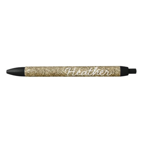 Yellow Gold Personalized Name  Glitter  Black Ink Pen