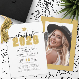 Yellow Gold Photo Graduation Party Invitation