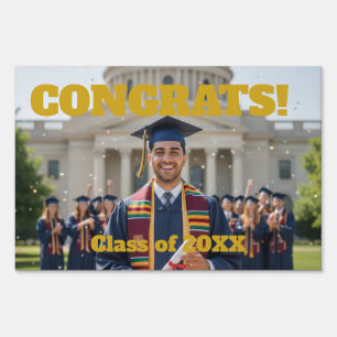 Yellow Gold Photo Graduation Yard Sign