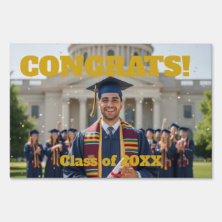 Yellow Gold Photo Graduation Yard Sign