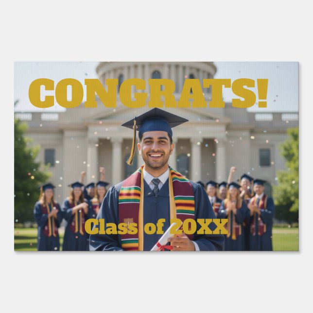 Yellow Gold Photo Graduation Yard Sign (Front)