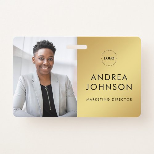 Yellow Gold Photo ID Card with Custom Logo Text Badge